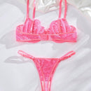 Conjunto De Encaje Sexy De Sujetador Y Bragas Para Mujer Con Correas De Hombro Ajustables