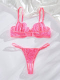 Conjunto De Encaje Sexy De Sujetador Y Bragas Para Mujer Con Correas De Hombro Ajustables