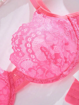 Conjunto De Encaje Sexy De Sujetador Y Bragas Para Mujer Con Correas De Hombro Ajustables