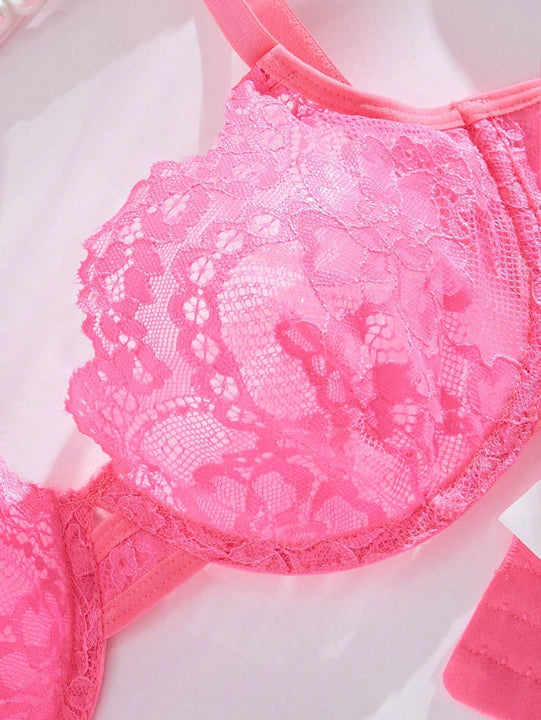 Conjunto De Encaje Sexy De Sujetador Y Bragas Para Mujer Con Correas De Hombro Ajustables