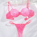 Conjunto De Encaje Sexy De Sujetador Y Bragas Para Mujer Con Correas De Hombro Ajustables