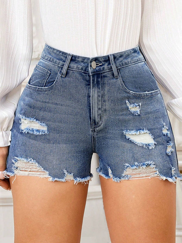 LUNE Shorts De Mezclilla Desgastados Y Deshilachados Para Mujer