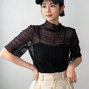 FRIFUL Camisa Transparente De Cuello Alto Para Mujer