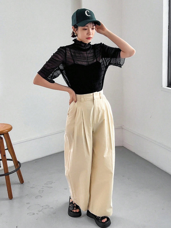 Camisa Transparente De Cuello Alto Para Mujer