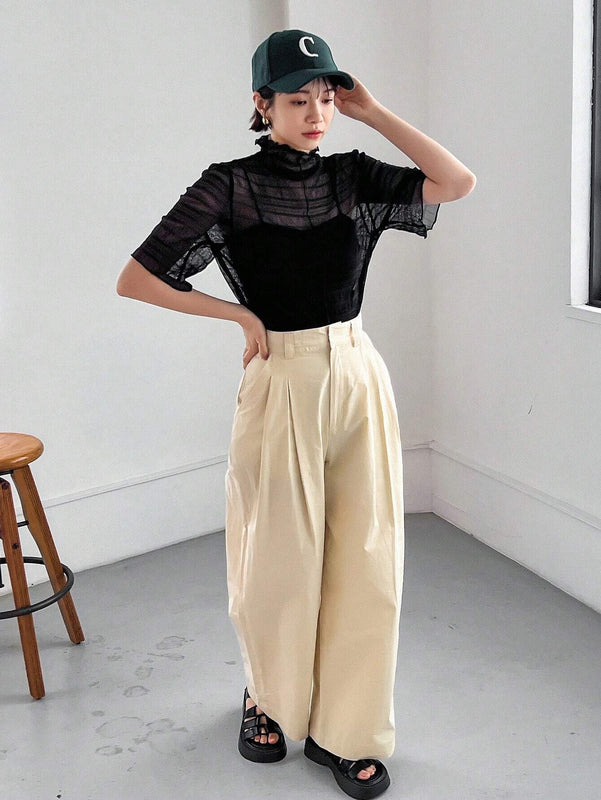 Camisa Transparente De Cuello Alto Para Mujer