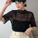FRIFUL Camisa Transparente De Cuello Alto Para Mujer