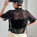 FRIFUL Camisa Transparente De Cuello Alto Para Mujer