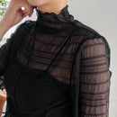 FRIFUL Camisa Transparente De Cuello Alto Para Mujer