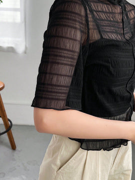 FRIFUL Camisa Transparente De Cuello Alto Para Mujer