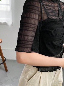 Camisa Transparente De Cuello Alto Para Mujer