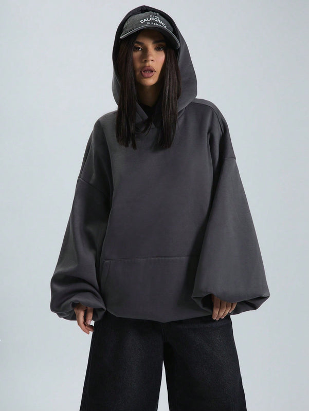 Musera sudadera con capucha de hombros caidos y talla grande para invierno