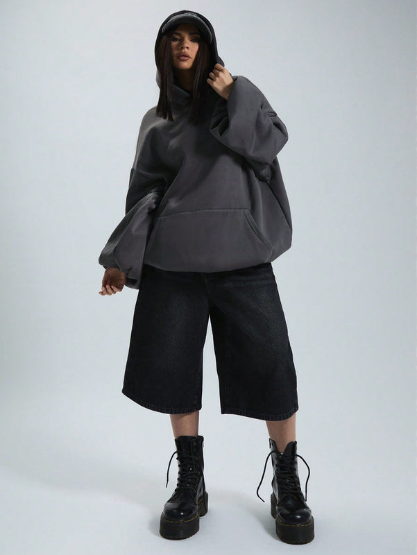 Musera sudadera con capucha de hombros caidos y talla grande para invierno
