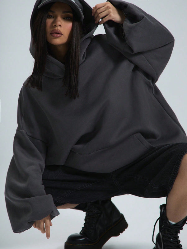 Musera sudadera con capucha de hombros caidos y talla grande para invierno