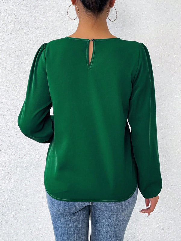 LUNE Camisa De Manga Larga Con Cuello Redondo Y Encaje De Patchwork Para Mujer