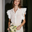 Prive Camisa De Dama Bordada Con Flores Y Dobladillo Con Volantes
