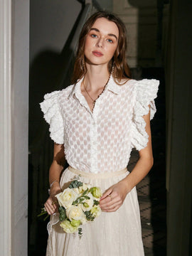 Prive Camisa De Dama Bordada Con Flores Y Dobladillo Con Volantes