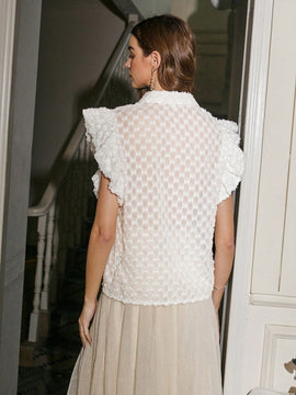 Prive Camisa De Dama Bordada Con Flores Y Dobladillo Con Volantes