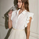 Prive Camisa De Dama Bordada Con Flores Y Dobladillo Con Volantes