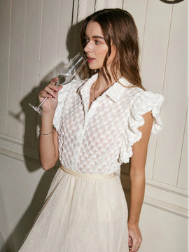 Prive Camisa De Dama Bordada Con Flores Y Dobladillo Con Volantes