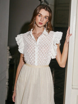 Prive Camisa De Dama Bordada Con Flores Y Dobladillo Con Volantes