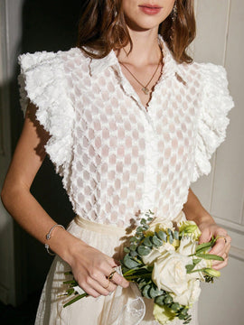 Prive Camisa De Dama Bordada Con Flores Y Dobladillo Con Volantes