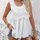 VCAY Blusa Sin Mangas De Encaje Con Cuello Redondo Y Detalle De Encaje Para Mujer