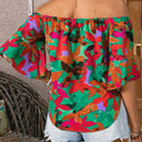 VCAY Blusa Estampada Con Nudo En Frente Y Hombros Descubiertos