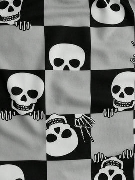 ROMWE Goth Pantalones cortos comodos de cuadros con calaveras para mujeres