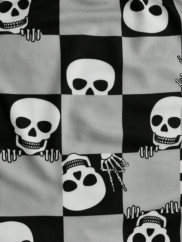 ROMWE Goth Pantalones cortos comodos de cuadros con calaveras para mujeres