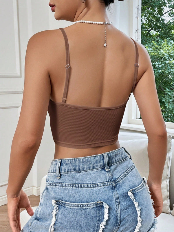 EZwear Top De Tirantes De Ajuste Estrecho De Costilla De Color Solido