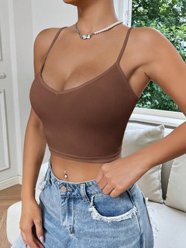 EZwear Top De Tirantes De Ajuste Estrecho De Costilla De Color Solido