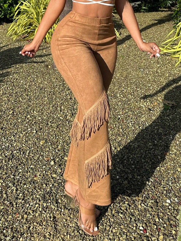 SXY Atuendos Para Conciertos Y Festivales Musiales, Pantalones Acampanados Con Flecos Sexys Para Mujeres