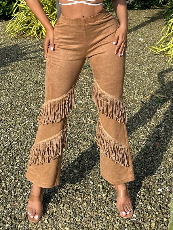 SXY Atuendos Para Conciertos Y Festivales Musiales, Pantalones Acampanados Con Flecos Sexys Para Mujeres