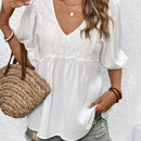 VCAY Blusa De Manga Corta Y Mangas De Burbuja Con Encaje Para Mujer