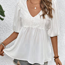 VCAY Blusa De Manga Corta Y Mangas De Burbuja Con Encaje Para Mujer