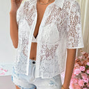 Essnce Blusa Solida De Encaje Transparente De Color Liso