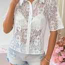 Essnce Blusa Solida De Encaje Transparente De Color Liso