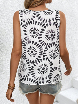 VCAY Blusa Sin Mangas De Cuello Redondo Y Estampado Para Mujer
