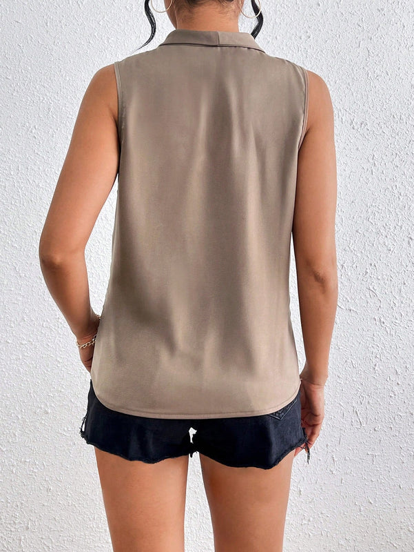 Essnce Elegante camisa brillante para mujer con cuello vuelto / cruzado