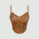 Top Camisola De Encaje Con Estampado Floral Y Patchwork