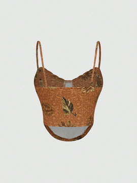 Top Camisola De Encaje Con Estampado Floral Y Patchwork