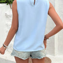 Clasi Blusa De Mujer Sin Mangas Con Ribetes Festoneados Y Combinacion De Colores Solidos
