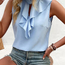 Clasi Blusa De Mujer Sin Mangas Con Ribetes Festoneados Y Combinacion De Colores Solidos