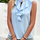 Clasi Blusa De Mujer Sin Mangas Con Ribetes Festoneados Y Combinacion De Colores Solidos