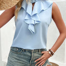 Clasi Blusa De Mujer Sin Mangas Con Ribetes Festoneados Y Combinacion De Colores Solidos