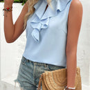 Clasi Blusa De Mujer Sin Mangas Con Ribetes Festoneados Y Combinacion De Colores Solidos