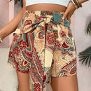 VCAY Pantalones Cortos De Cintura Alta Y Diseno De Lazo Frontal Con Estampado Floral Para Mujeres