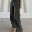 DAZY Pantalones De Mezclilla Vintage De Ajuste Holgado Lavados Con Detalles Desgastados Y Pierna Ancha