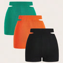 SXY Conjunto de 3 piezas de shorts tricotados de textura calada con cintura alta