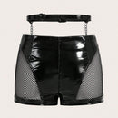 ICON Pantalones Cortos Ultra Cortos Con Parche De Rejilla Decorado Con Cadena De Cintura Baja